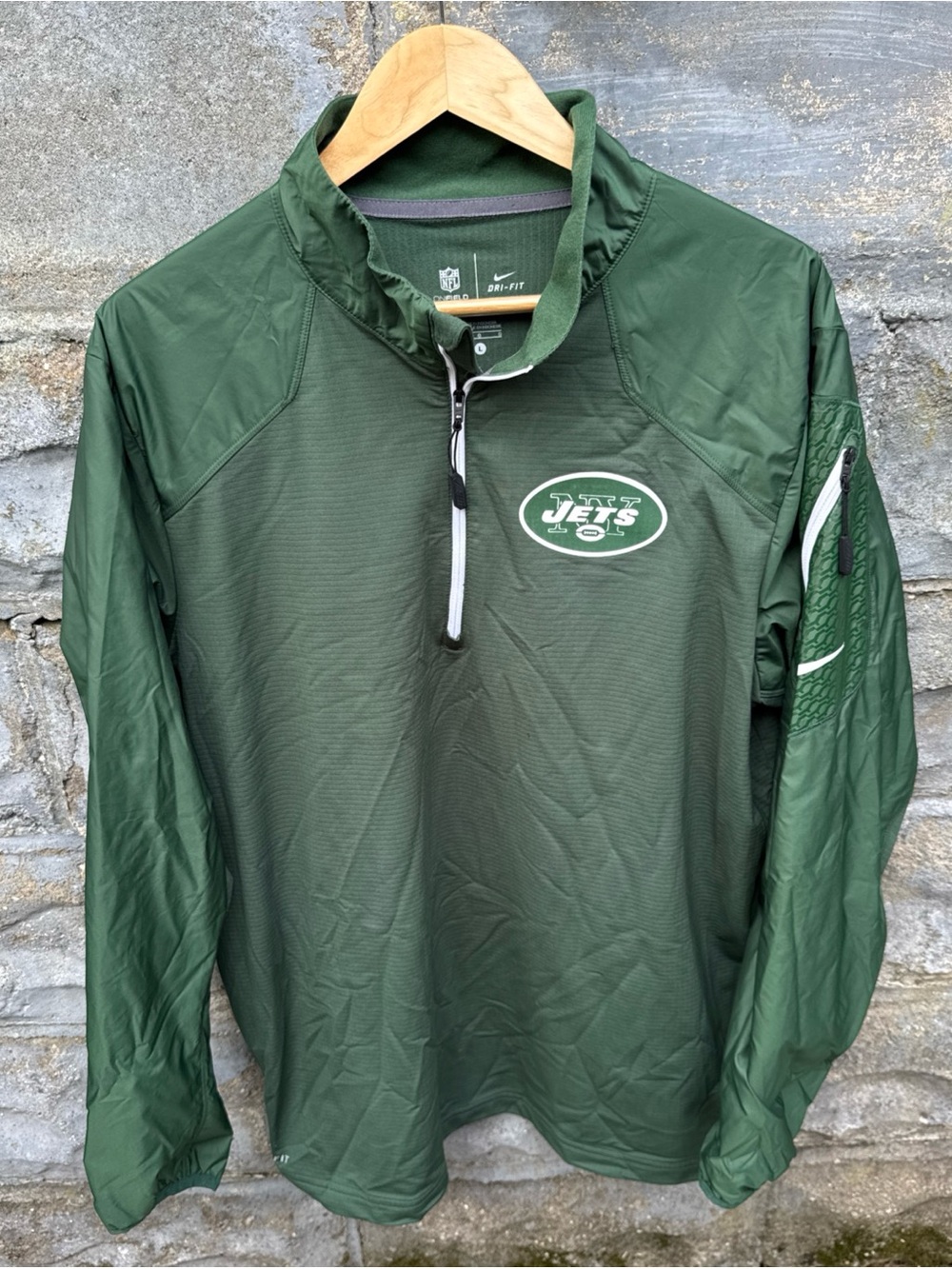NY Jets Jacket Green Nike Dri-Fit On Field Sideline 1/4 Zip Pullover NFL